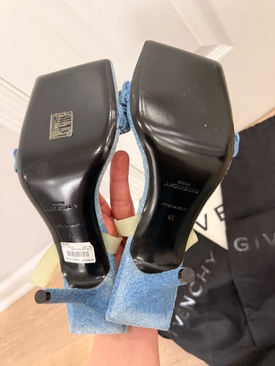 Givenchy Light Blue Denim Chain-Trim Slingback Heels - Picture 7 of 8